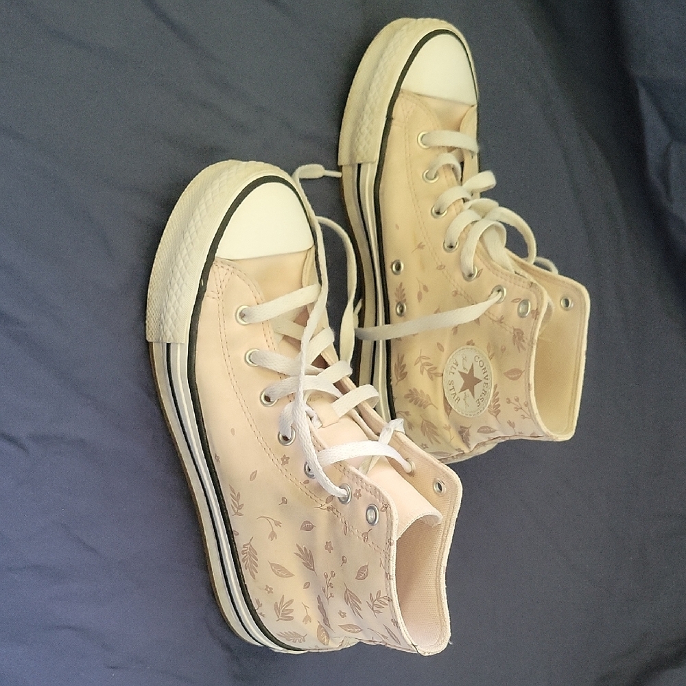 Converse Girl's High-Tops - Cream with Floral Pattern